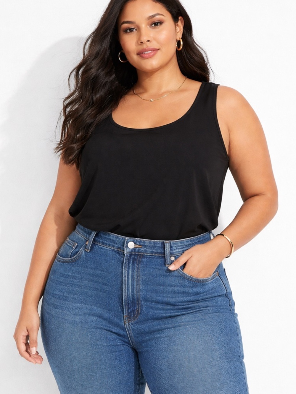 Jones New York Black Tank Top 1X Built In Bra Lined Sleeveless Blouse